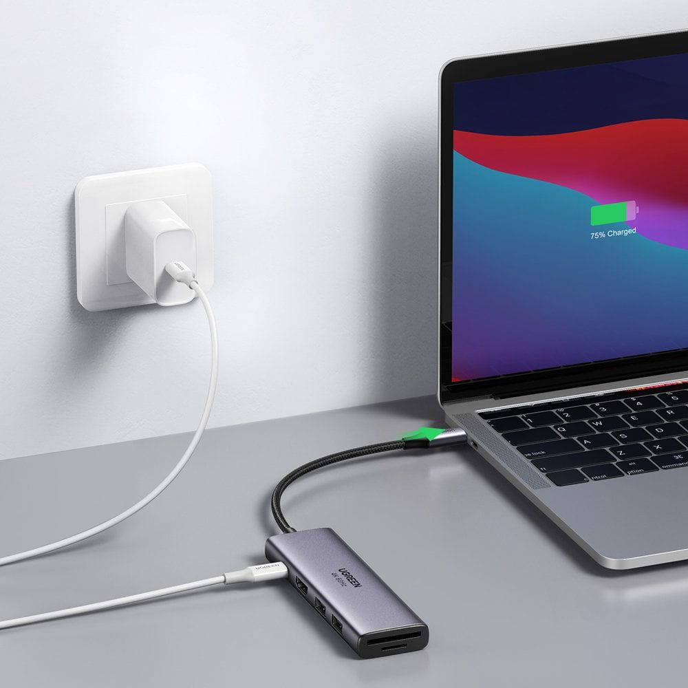 Hub USB-C UGREEN CM511 (60384), 2 x USB-A 3.0 - 1 x USB-C - 1 x HDMI - 1 x SD - 1 x microSD, Szary