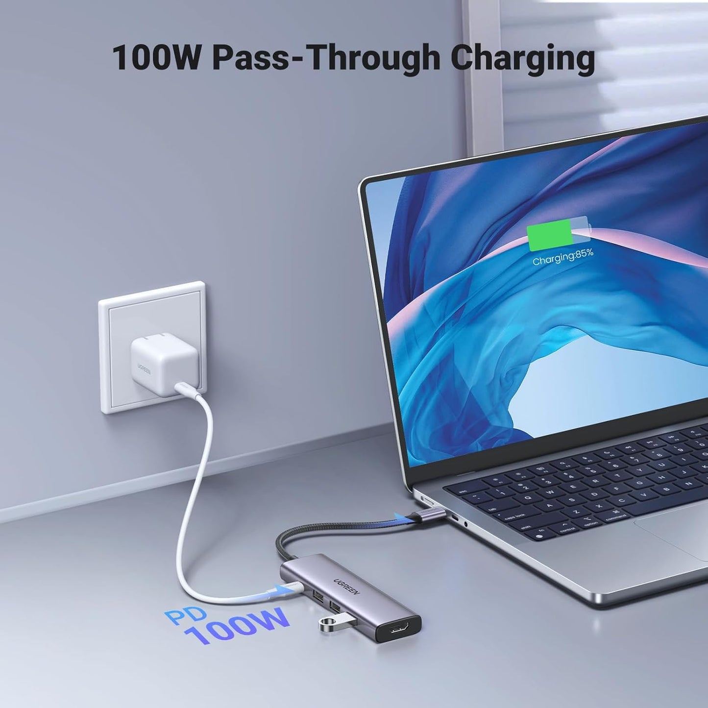 Hub USB-C UGREEN CM511, 3 x USB-A 3.0 - 1 x USB-C - 1 x HDMI, Szary