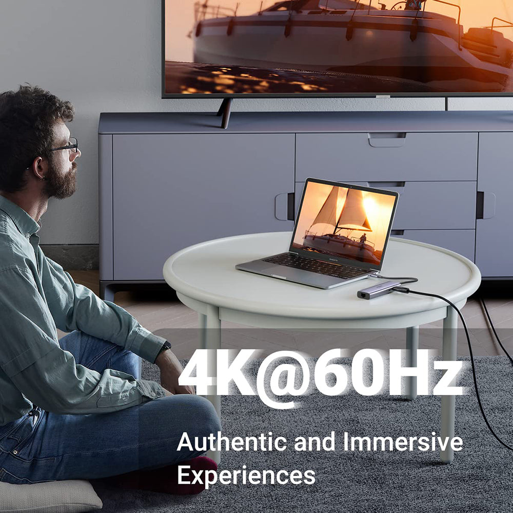 Hub USB-C UGREEN CM512 (60515), 2 x USB-A 3.0 - 1 x USB-C - 1 x HDMI - 1 x SD - 1 x microSD - 1 x RJ45, Szary