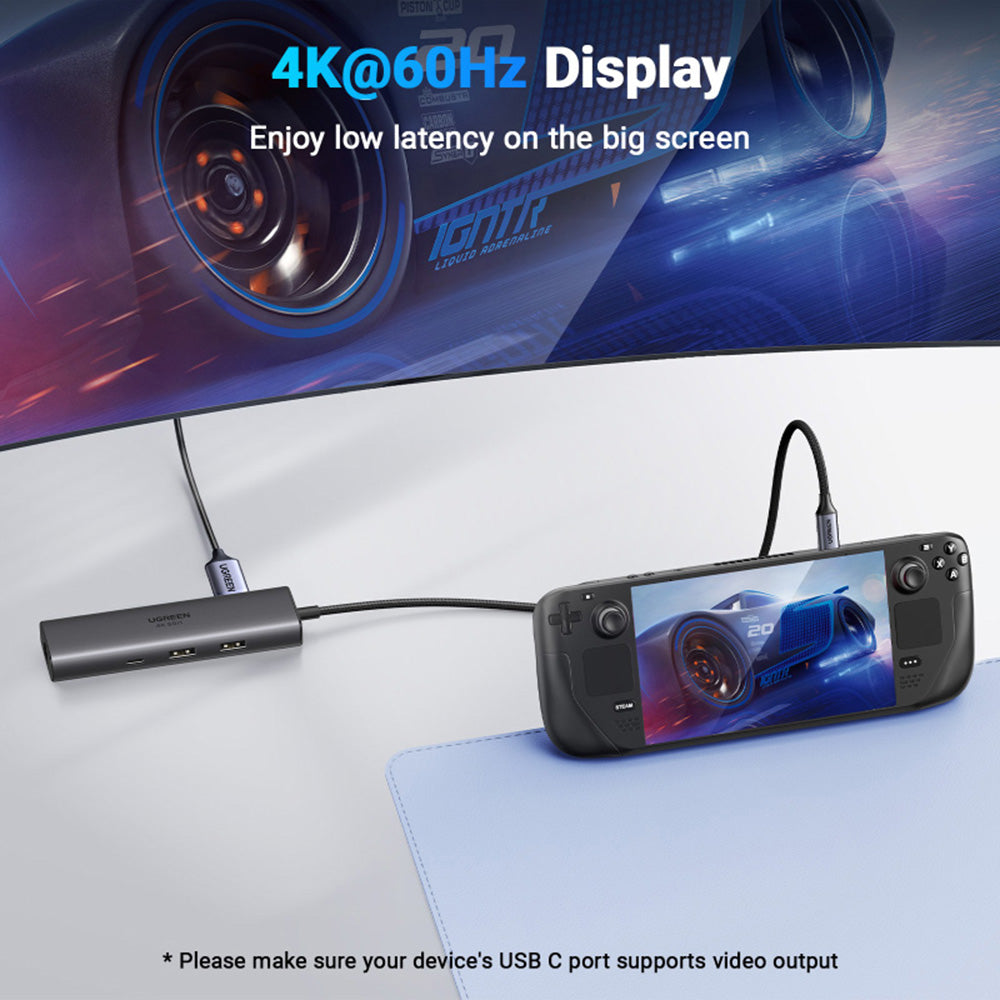 Hub USB-C UGREEN CM512 (45000), 2 x USB-A 3.2 - 2 x USB-C - 1 x HDMI - 1 x RJ45, Szary