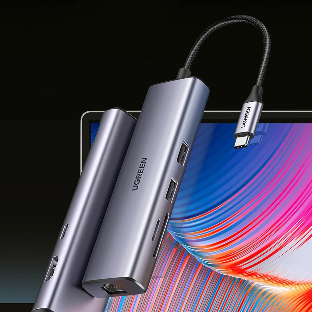 Hub USB-C UGREEN CM512 (90568), 2 x USB-A 3.0 - 1 x USB-C - 1 x HDMI - 1 x RJ45 - 1 x SD - 1 x microSD, Szary