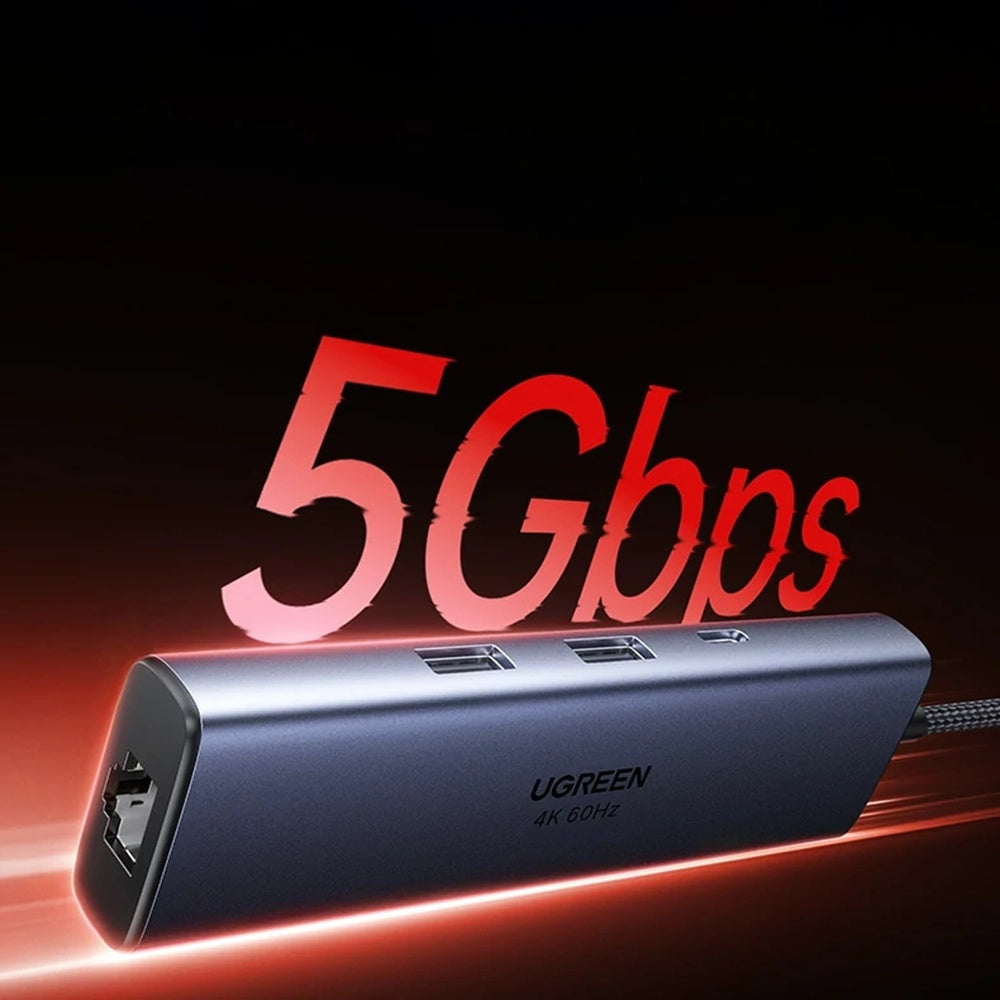 Hub USB-C UGREEN CM512 (75643), 6w1, Szary