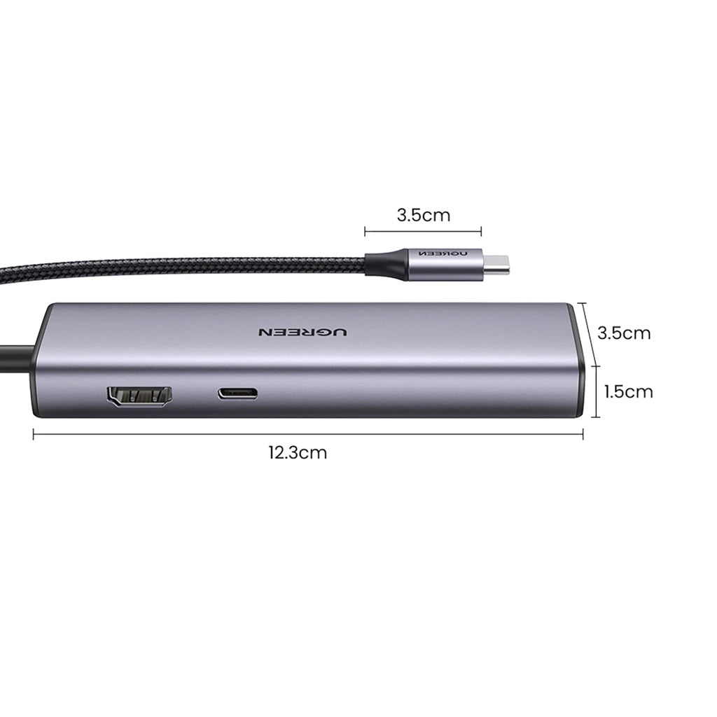 Hub USB-C UGREEN CM512 (90568), 2 x USB-A 3.0 - 1 x USB-C - 1 x HDMI - 1 x RJ45 - 1 x SD - 1 x microSD, Szary