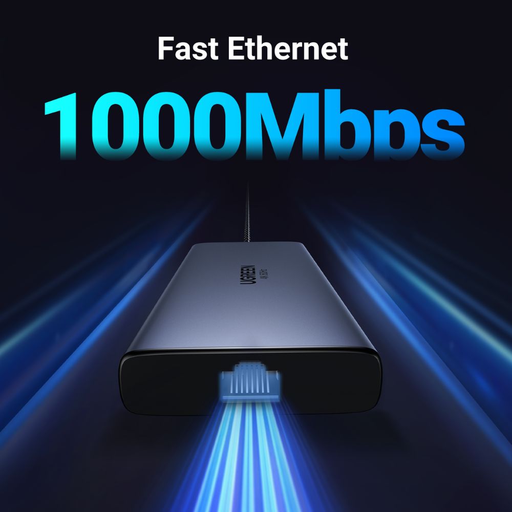 Hub USB-C UGREEN CM639 (45380), 2 x USB-A 3.2 - 3 x USB-C - 2 x HDMI - 1 x RJ45 - 1 x SD - 1 x microSD, Szary