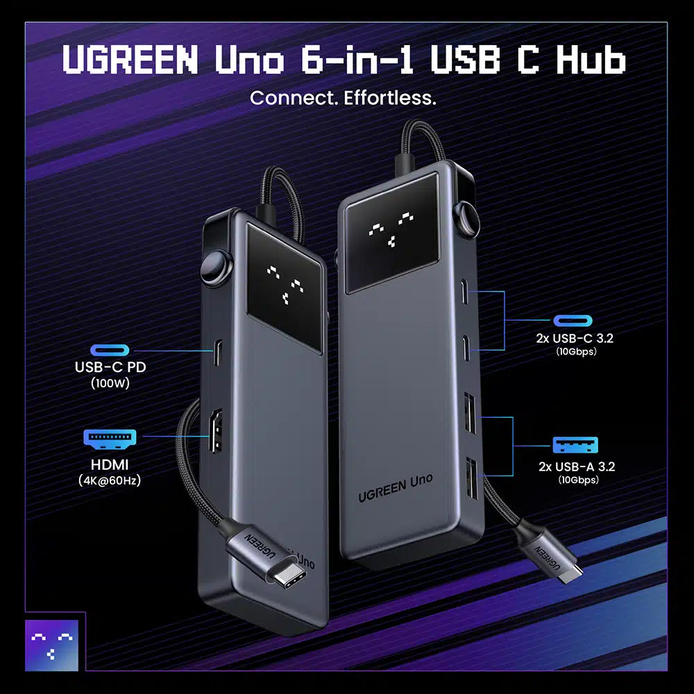 Hub USB-C UGREEN CM888 Uno, 2 x USB-A 3.2 - 3 x USB-C - 1 x HDMI, Szary