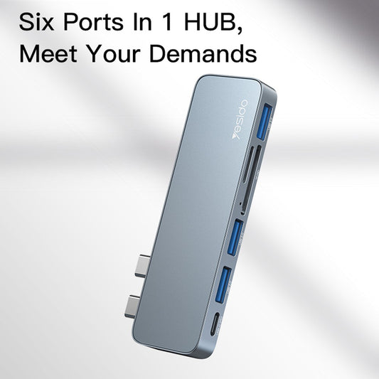 Hub USB-C Yesido HB10 dla Apple MacBook Pro / Air, 6w1, Szary