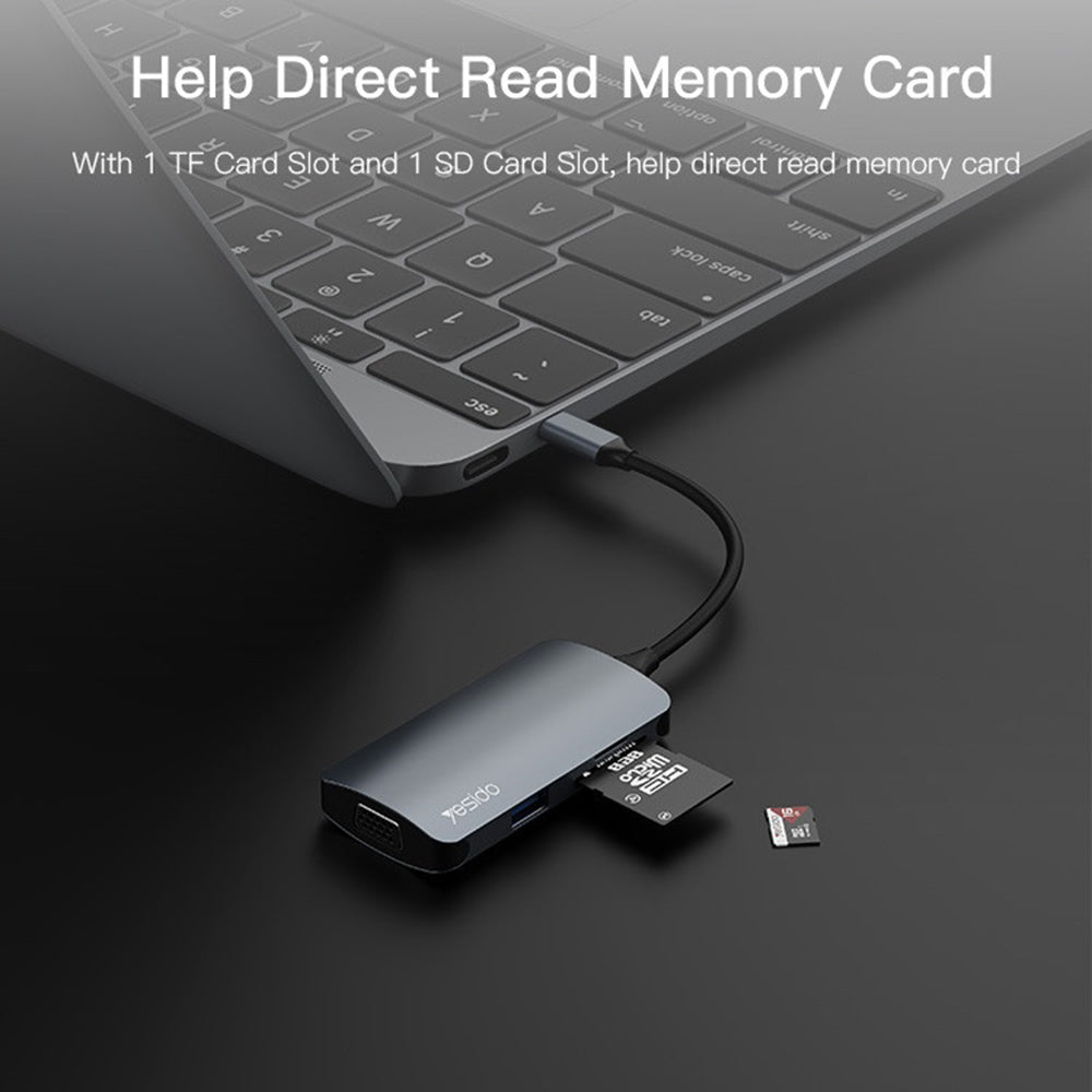Hub USB-C Yesido HB16, 7w1, Szary