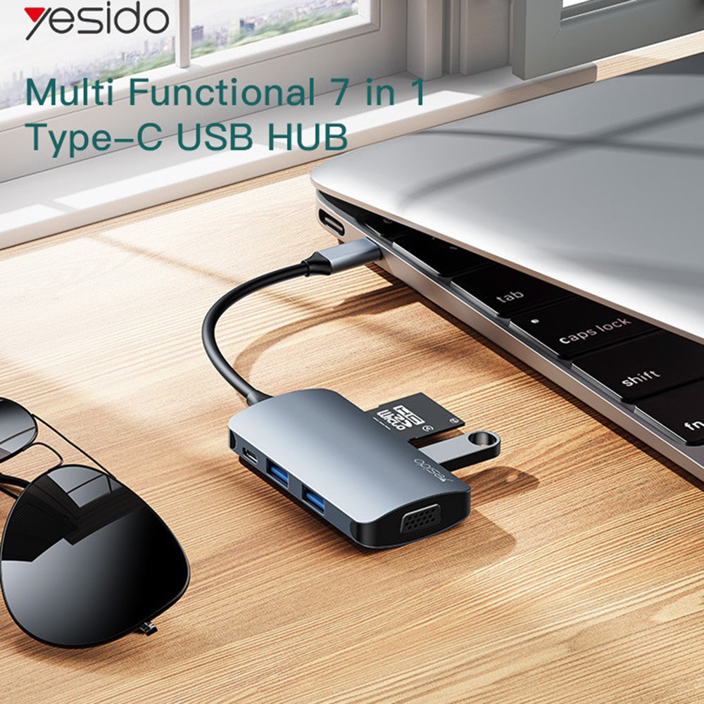 Hub USB-C Yesido HB16, 7w1, Szary