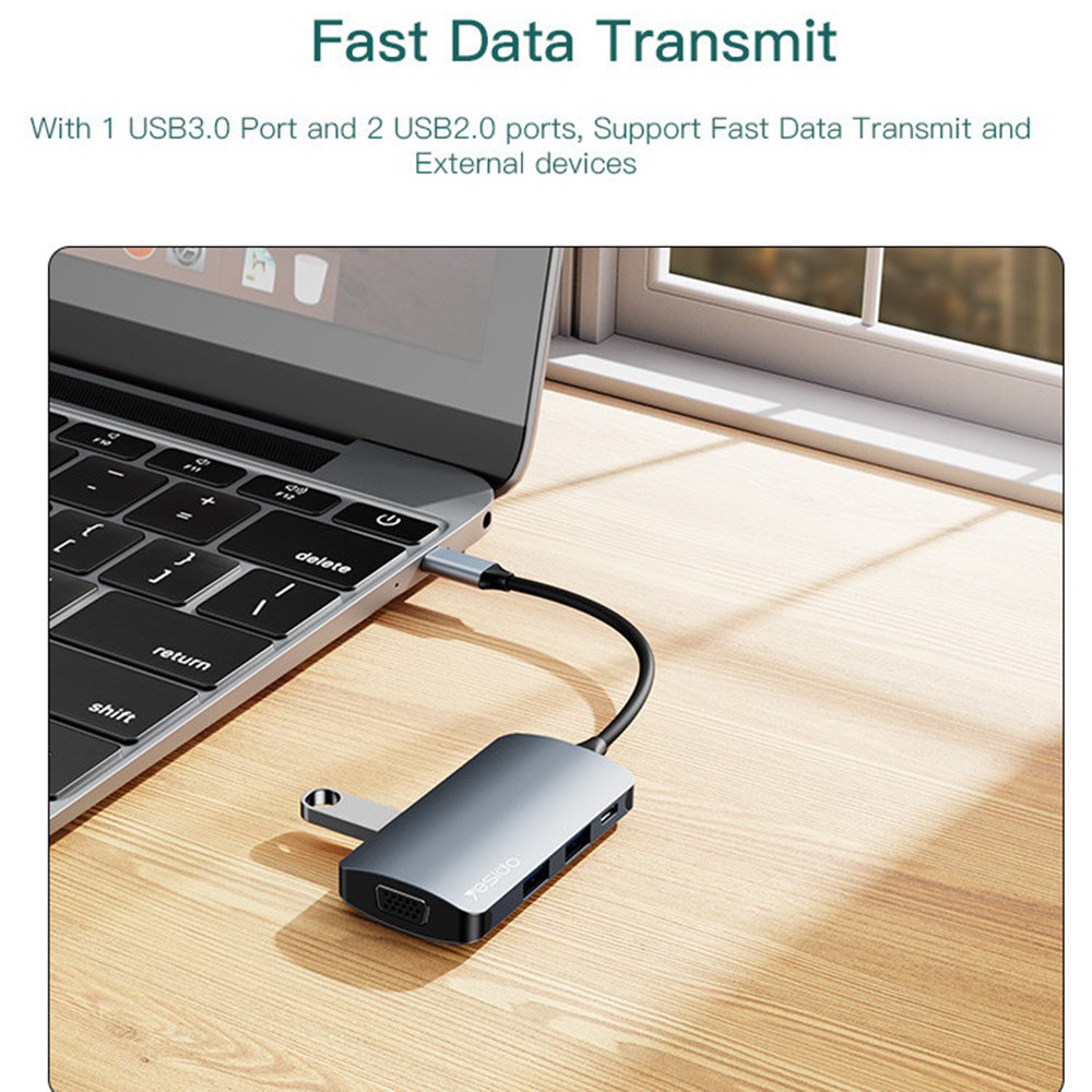 Hub USB-C Yesido HB16, 7w1, Szary