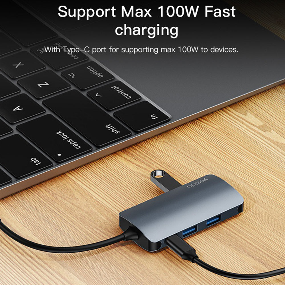 Hub USB-C Yesido HB16, 7w1, Szary