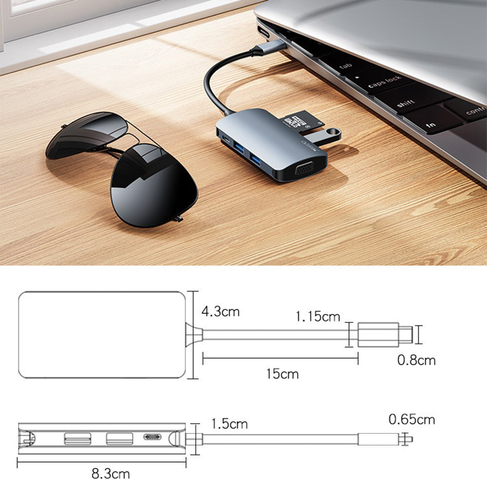 Hub USB-C Yesido HB16, 7w1, Szary