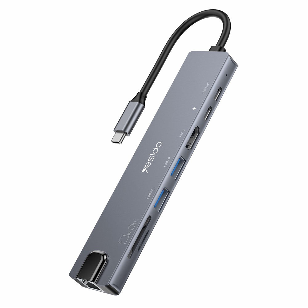Hub USB-C Yesido HB27, 8w1, Szary