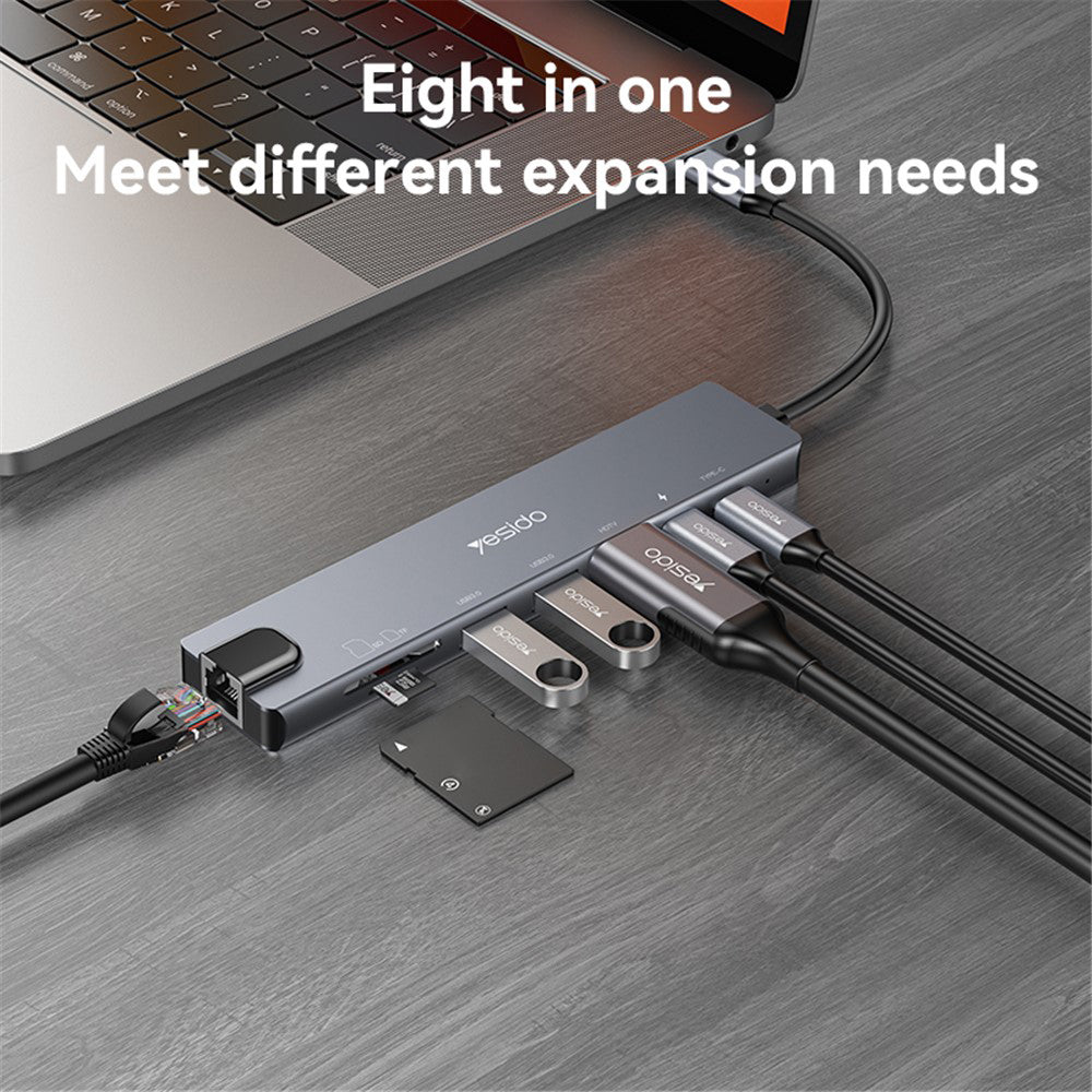 Hub USB-C Yesido HB27, 8w1, Szary