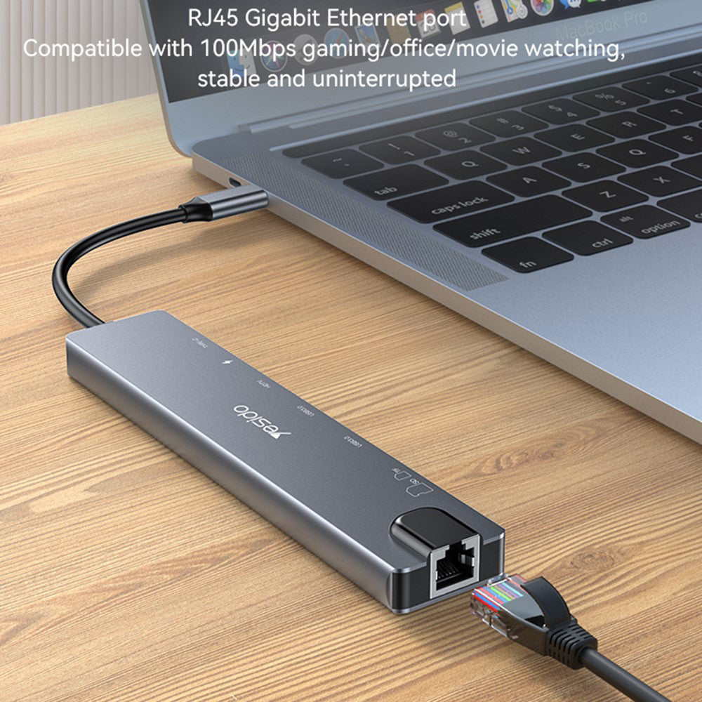 Hub USB-C Yesido HB27, 8w1, Szary