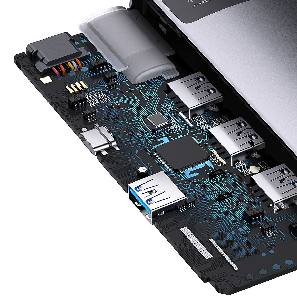 Hub USB-C Baseus Metal Gleam, 4 x USB-A 3.0, Szary WKWG070013