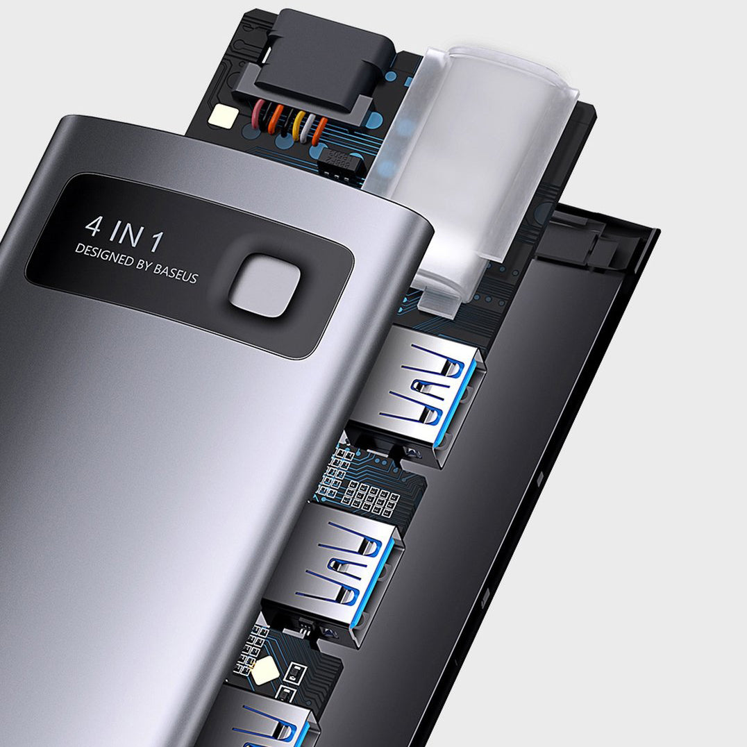 Hub USB-C Baseus Metal Gleam, 4 x USB-A 3.0, Szary WKWG070013