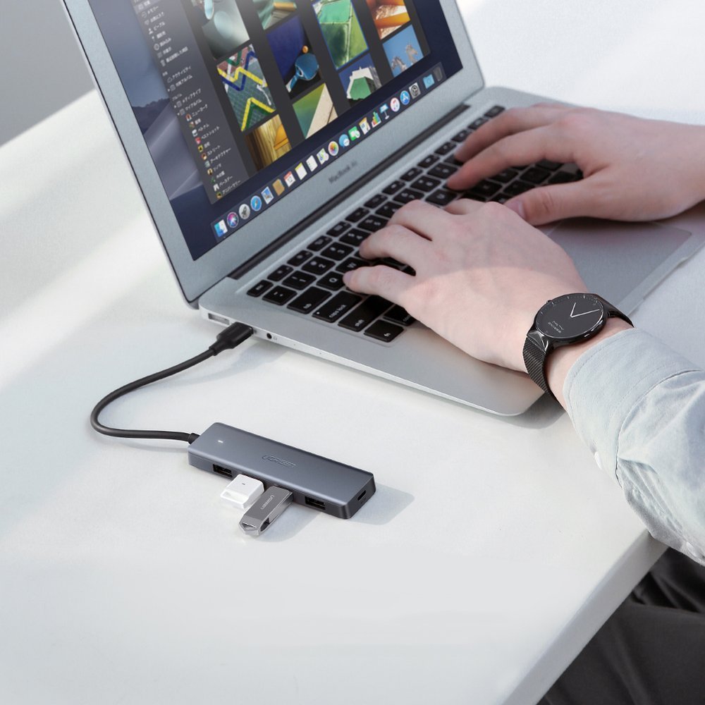 Hub USB-C UGREEN CM219, 4 x USB-A 3.0 - 1 x USB-C, Szary