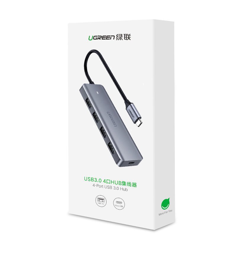 Hub USB-C UGREEN CM219, 4 x USB-A 3.0 - 1 x USB-C, Szary