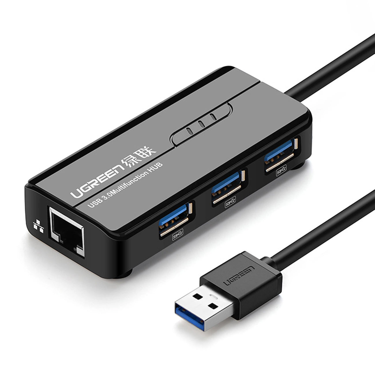 Hub USB UGREEN 20265, 3 x USB-A 3.0 - 1 x RJ45, Czarny