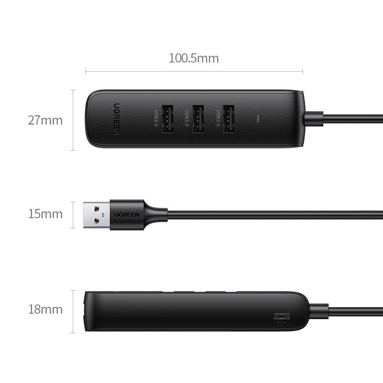 Hub USB UGREEN CM416, 4 x USB-A 3.0, 1m, Czarny