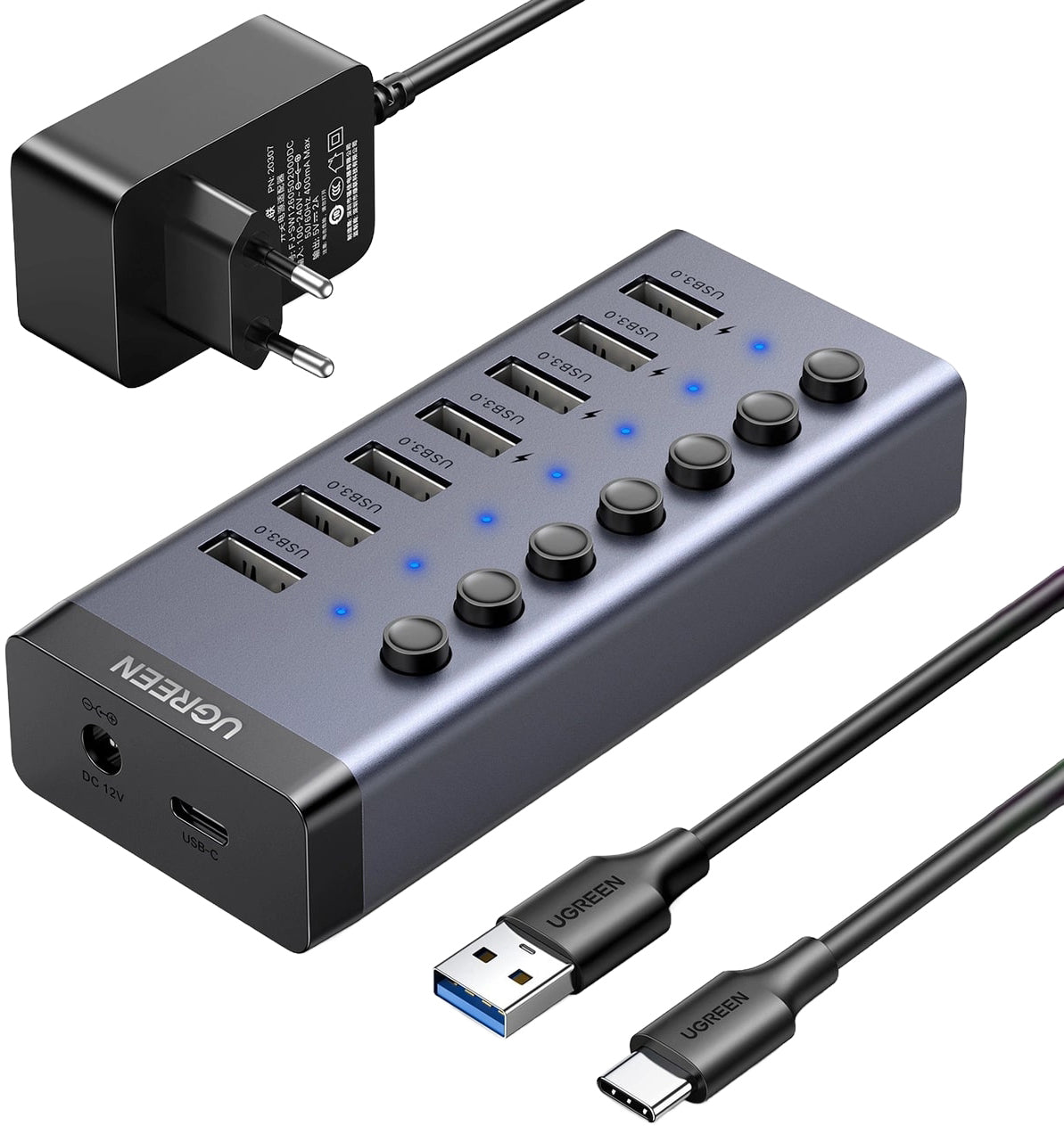 Hub USB UGREEN CM481, 7 x USB-A 3.0, Szary