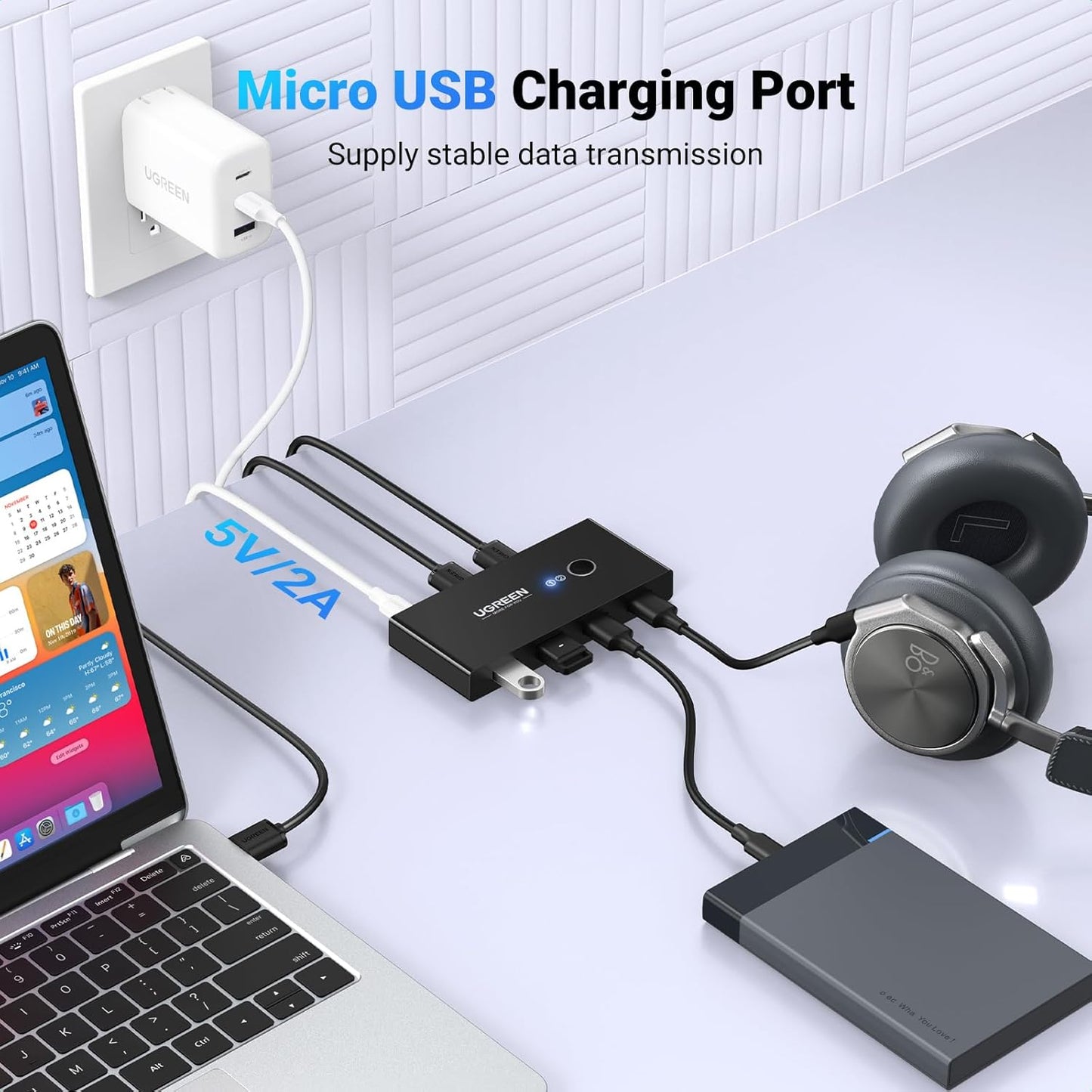 Switch USB UGREEN US216 Two Sharing Box, 4 x USB-A, Czarny