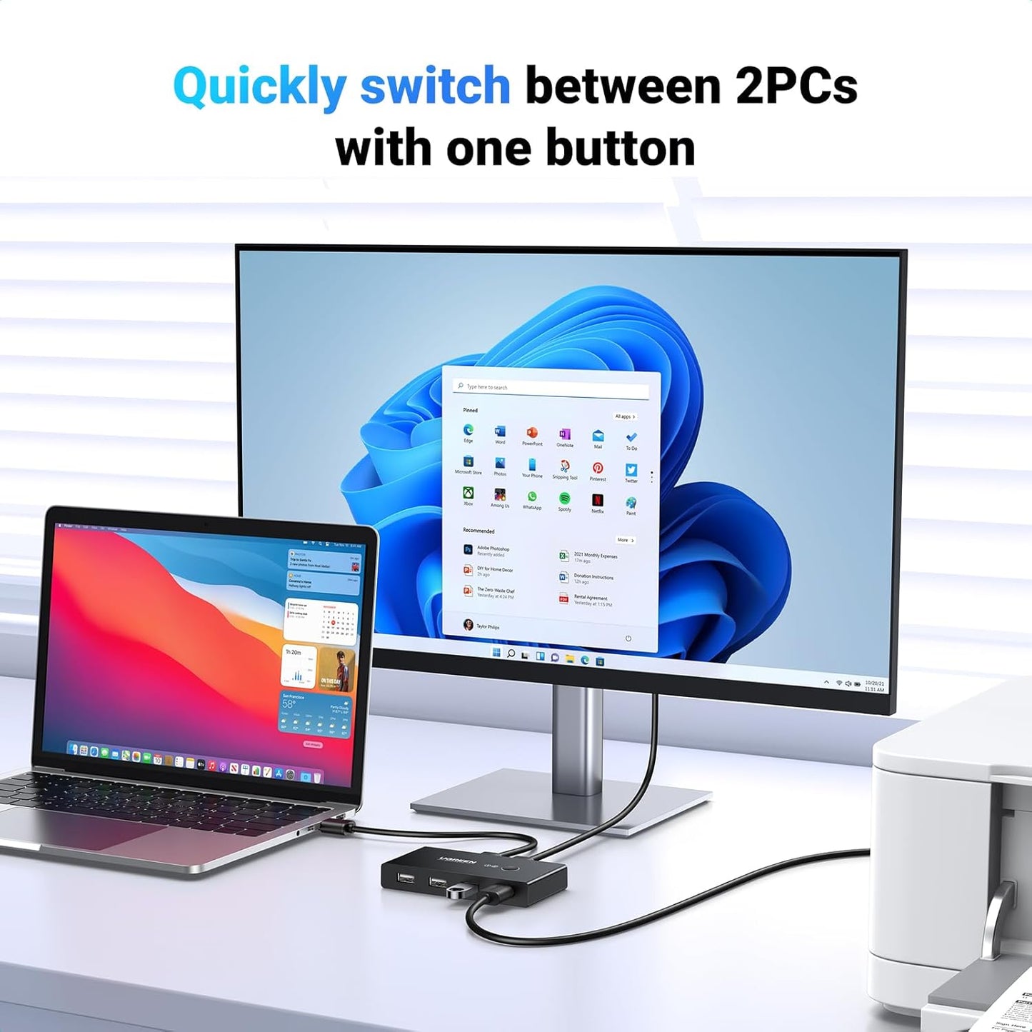 Switch USB UGREEN US216 Two Sharing Box, 4 x USB-A, Czarny