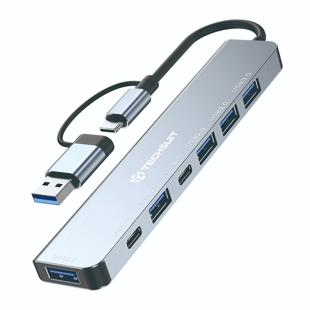Hub USB / USB-C Techsuit H6 DataBridge, 7w1, Szary