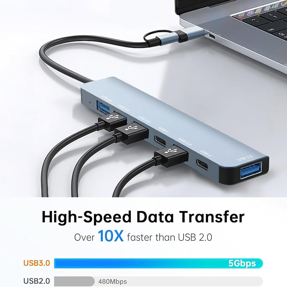 Hub USB / USB-C Techsuit H6 DataBridge, 7w1, Szary