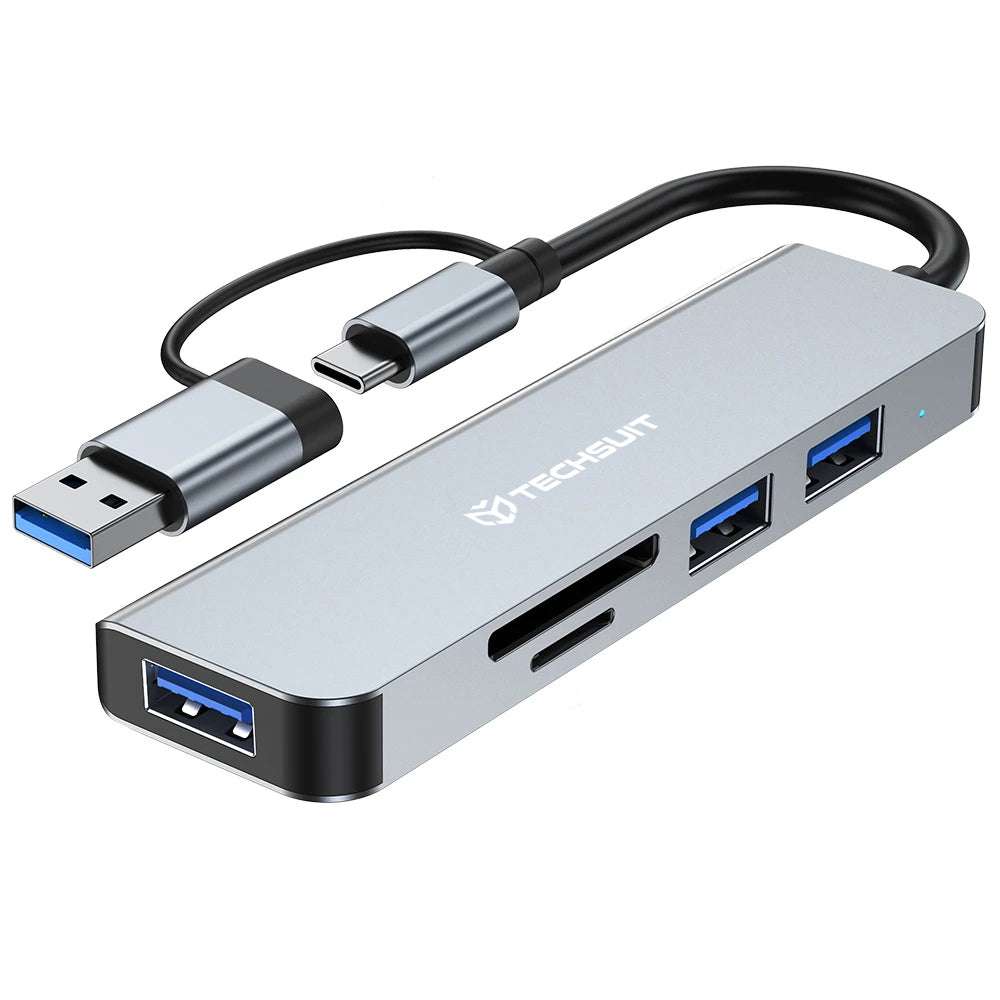 USB / USB-C Techsuit H7 DataBridge Hub, 5in1, Gray