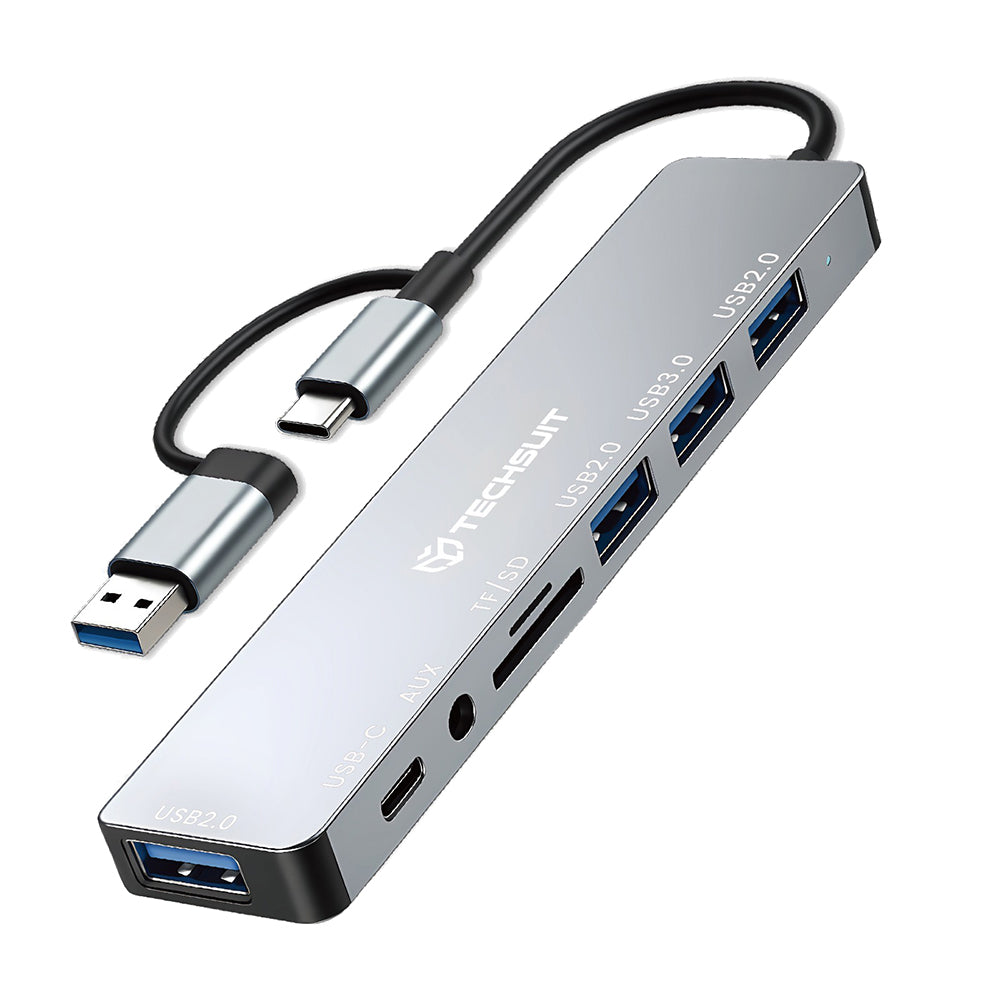 Hub USB / USB-C Techsuit H9 DataBridge, 8w1, Szary