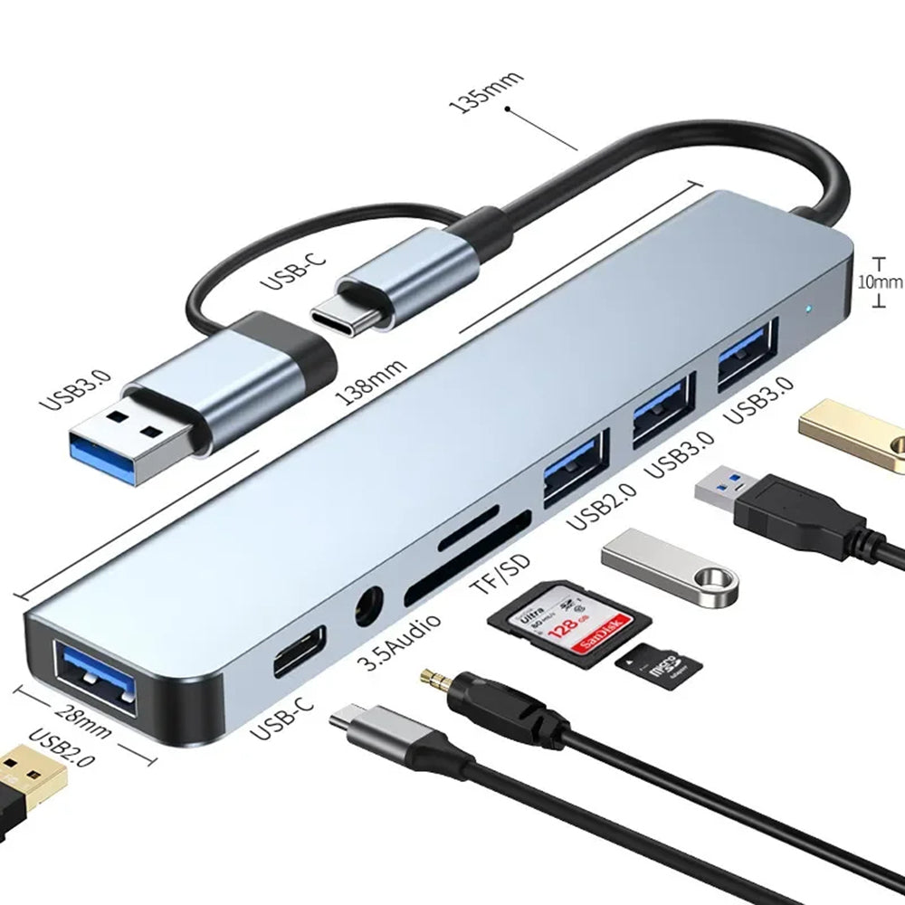 Hub USB / USB-C Techsuit H9 DataBridge, 8w1, Szary