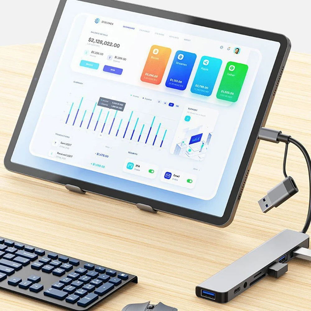 Hub USB / USB-C Techsuit H9 DataBridge, 8w1, Szary