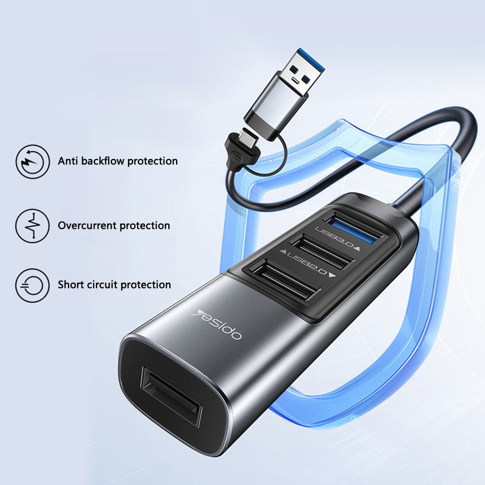 Hub USB / USB-C Yesido HB20, 5w1, Szary