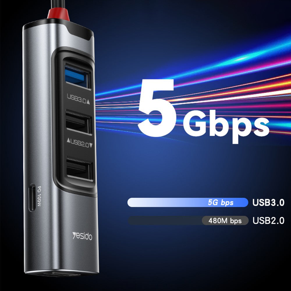 Hub USB / USB-C Yesido HB20, 5w1, Szary