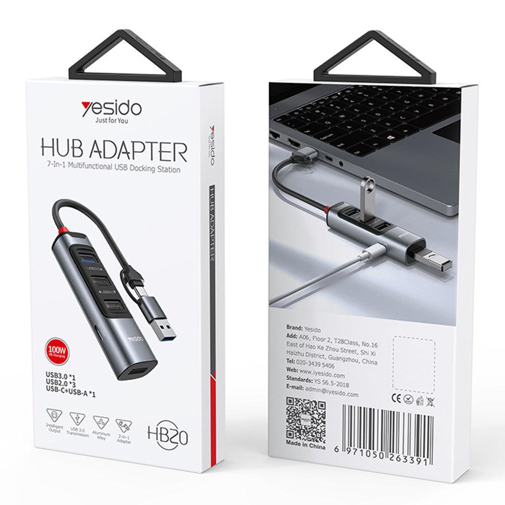Hub USB / USB-C Yesido HB20, 5w1, Szary