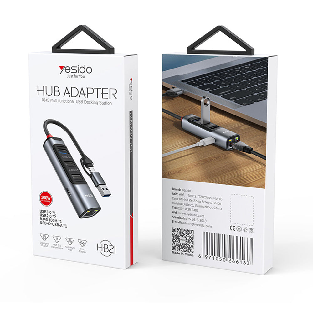 Hub USB / USB-C Yesido HB21, 5w1, Szary