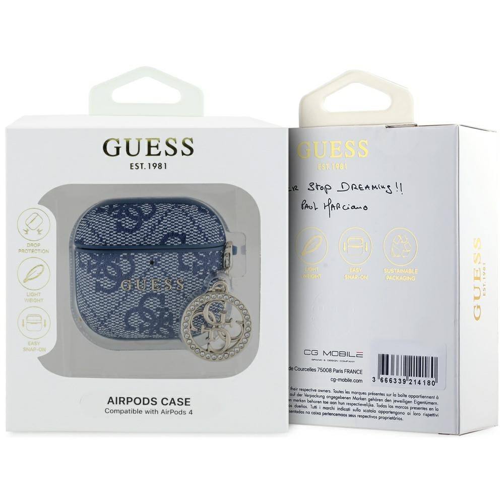 Etui Guess 4G Strass Charm dla Apple AirPods 4, Niebieskie
