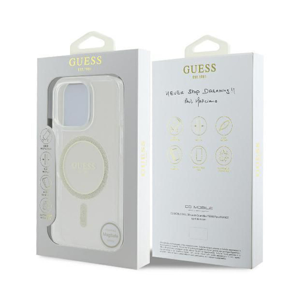 Etui MagSafe dla Apple iPhone 16 Pro, Guess, IML Glitter Ring, Przezroczyste GUHMP16LHFGERET
