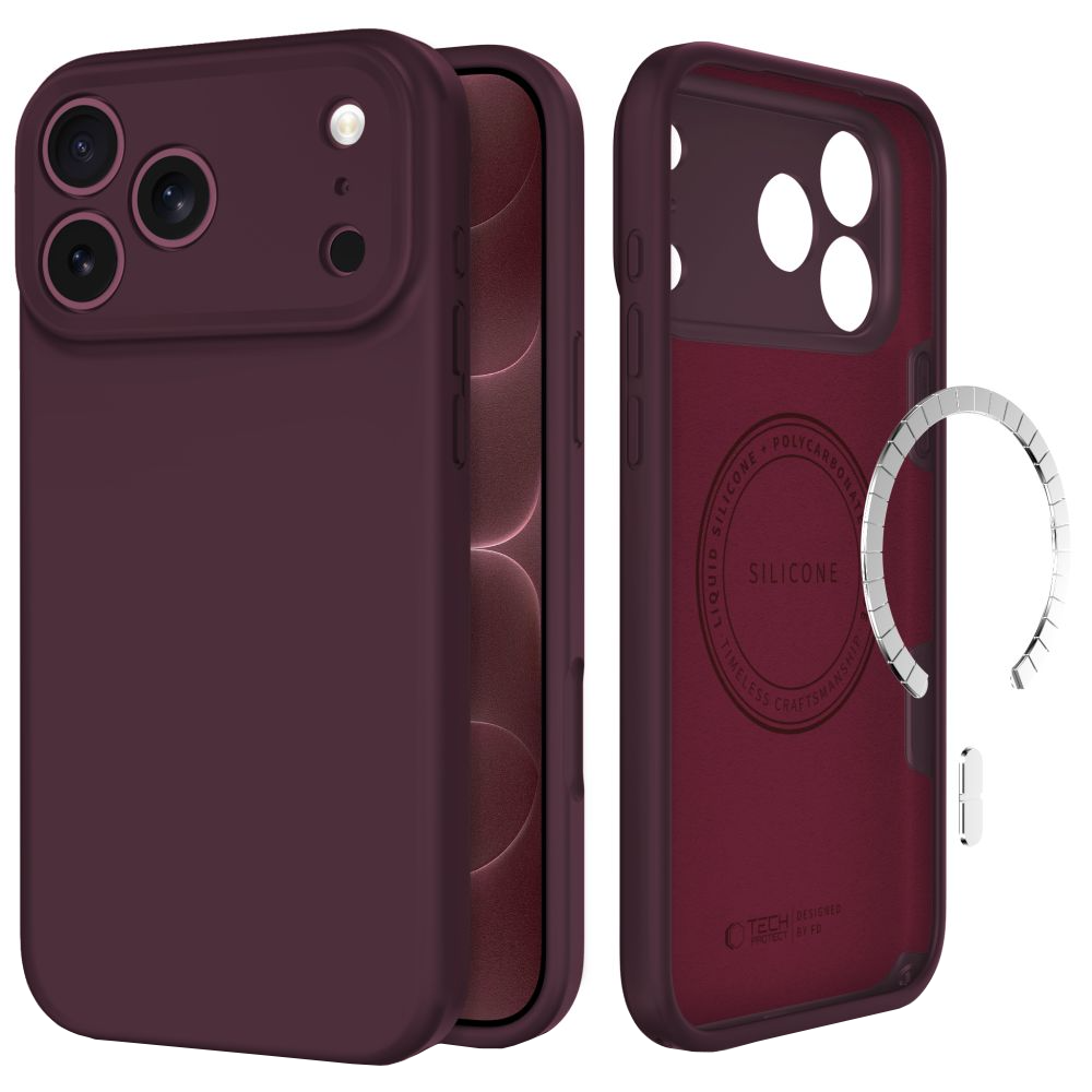Etui MagSafe do Apple iPhone 18 Pro / 17 Pro, Tech-Protect, silikonowe, bordowe