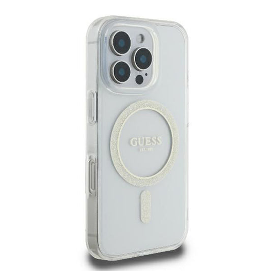 Etui MagSafe dla Apple iPhone 16 Pro, Guess, IML Glitter Ring, Przezroczyste GUHMP16LHFGERET