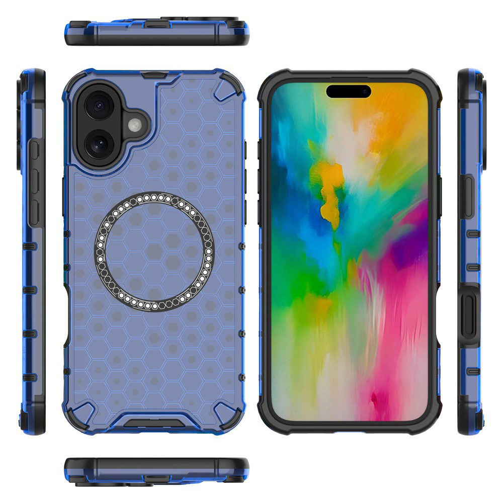 MagSafe Case for Apple iPhone 16, Techsuit, HoneyComb Shield, Blue