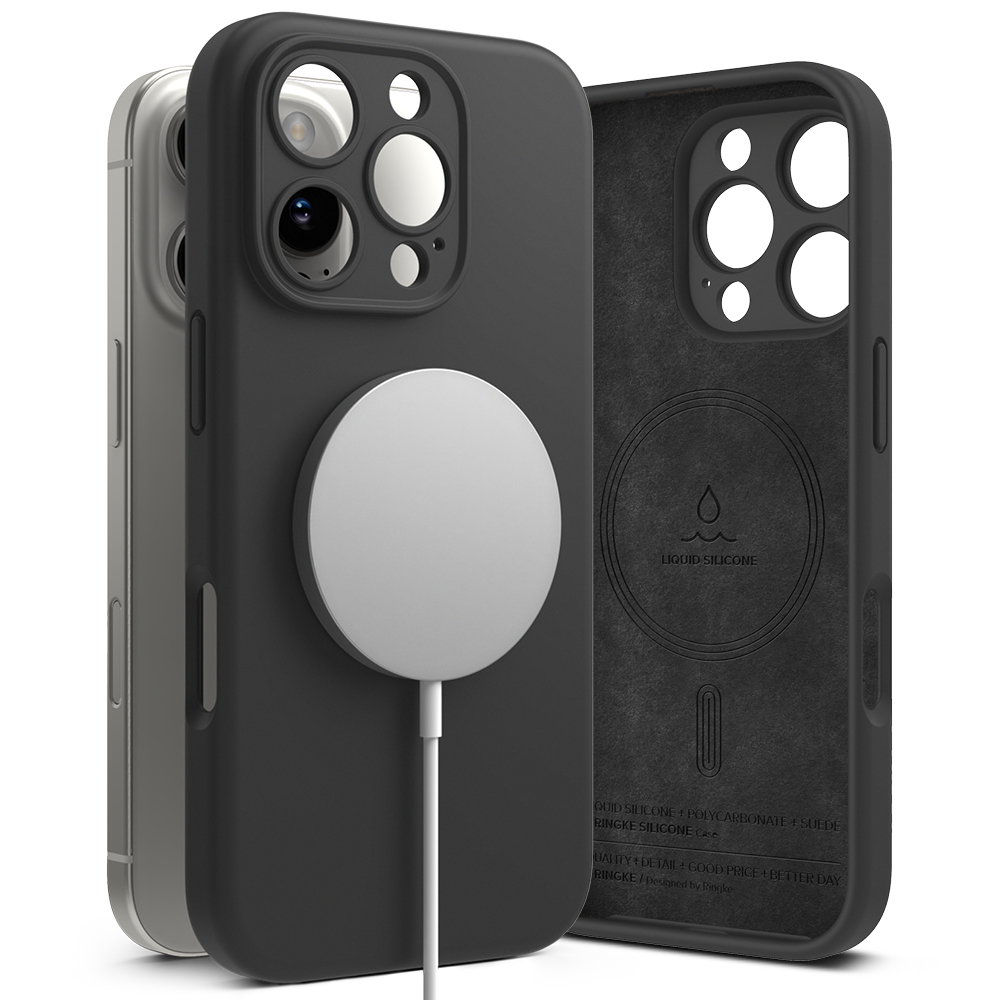 Etui MagSafe do Apple iPhone 16 Pro Max, Ringke, silikonowe, czarne, ponownie zapakowane