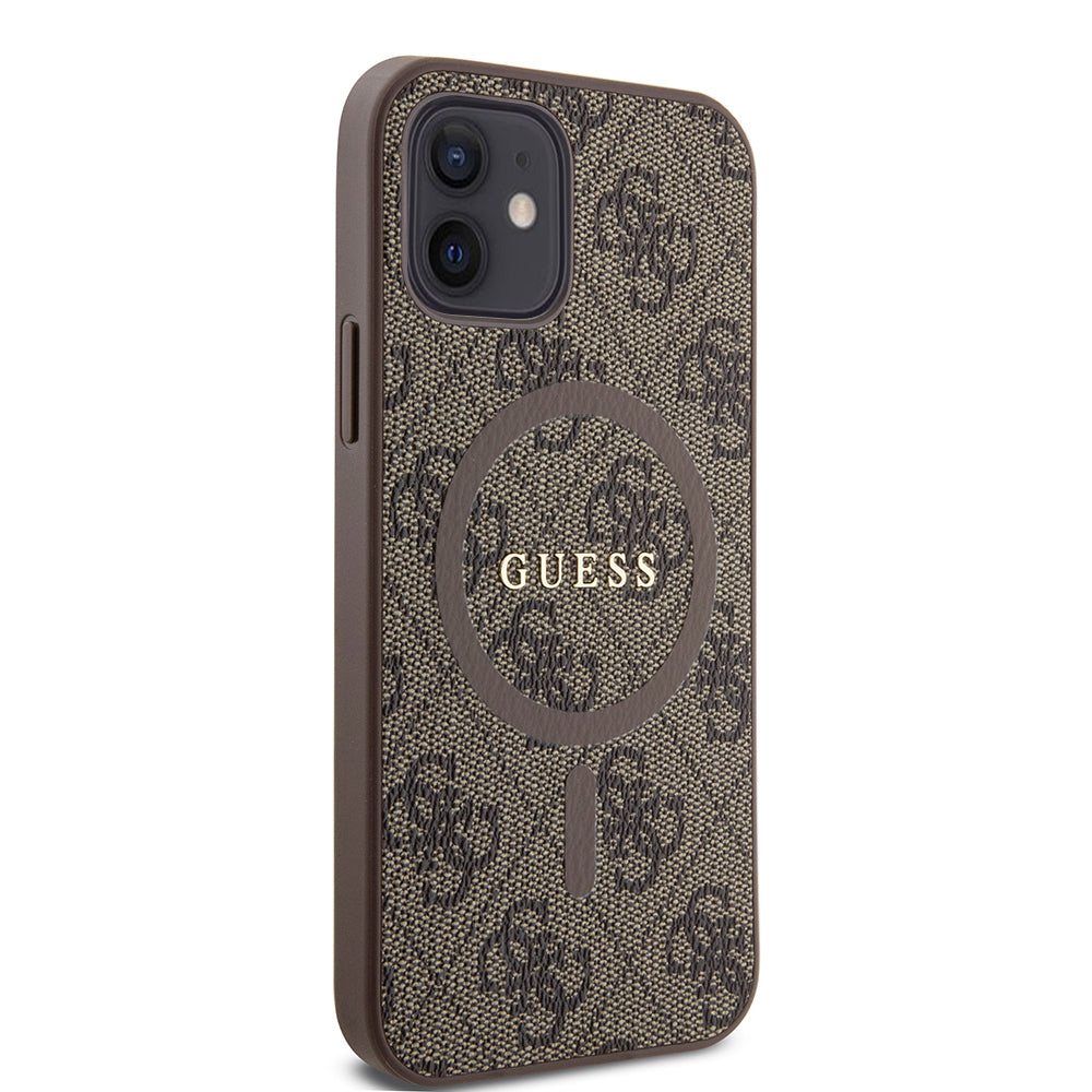 Etui MagSafe dla Apple iPhone 12 / 12 Pro, Guess, 4G Ring Classic Logo, Brązowy