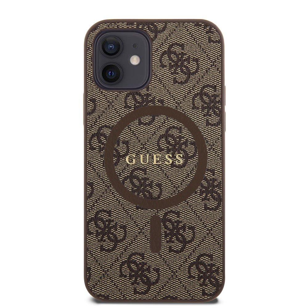 Etui MagSafe dla Apple iPhone 12 / 12 Pro, Guess, 4G Ring Classic Logo, Brązowy
