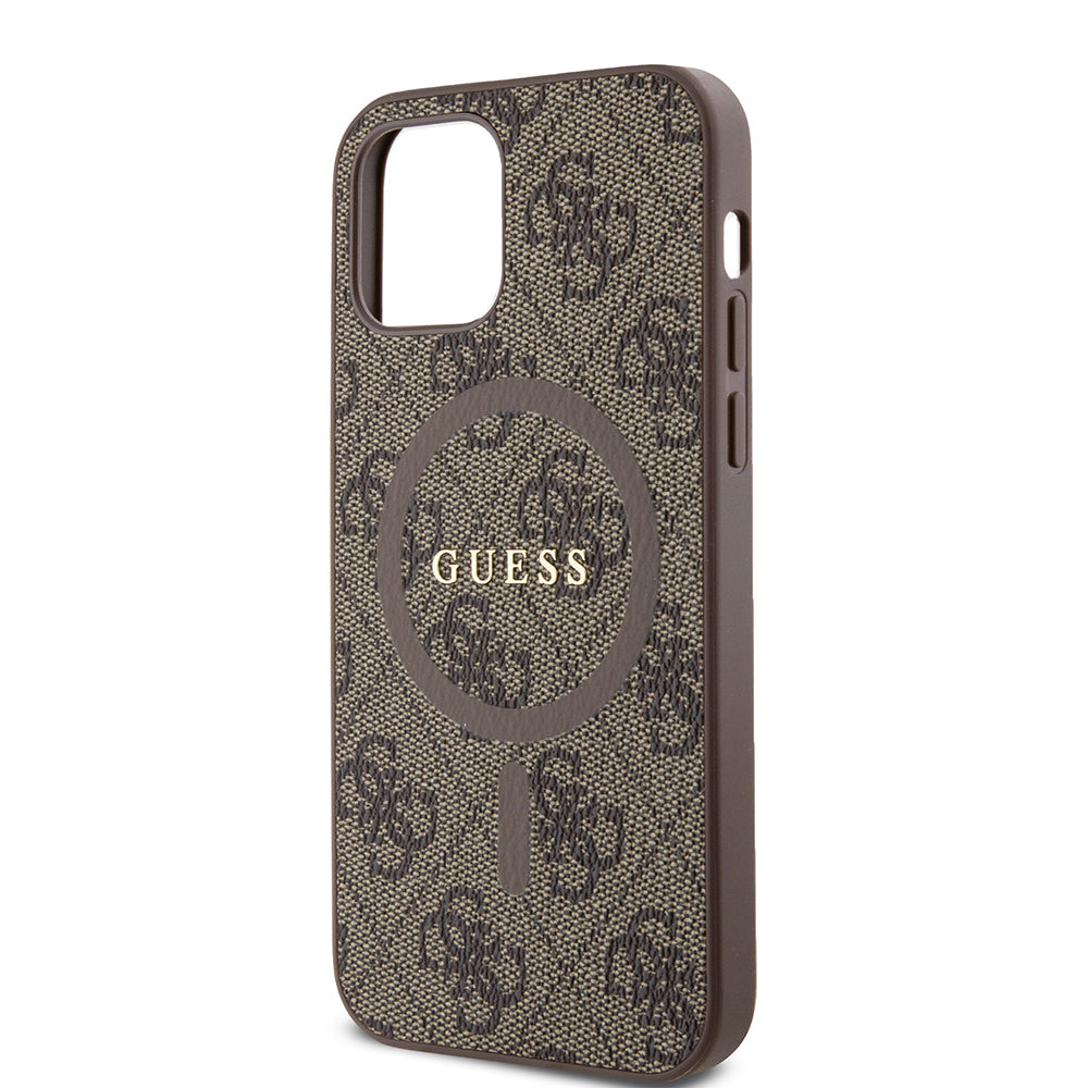 Etui MagSafe dla Apple iPhone 12 / 12 Pro, Guess, 4G Ring Classic Logo, Brązowy