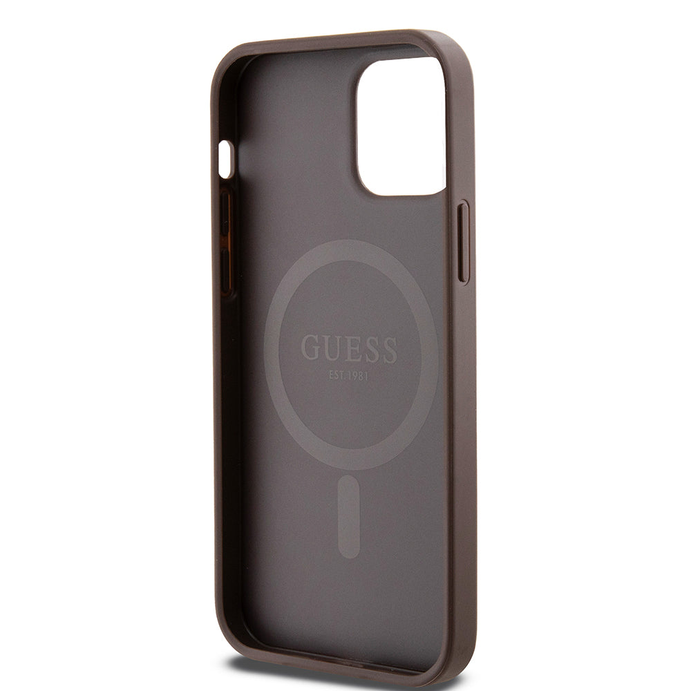 Etui MagSafe dla Apple iPhone 12 / 12 Pro, Guess, 4G Ring Classic Logo, Brązowy