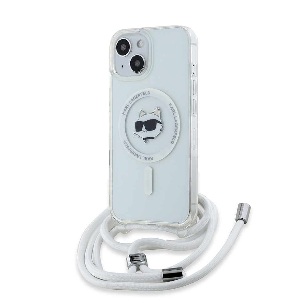 Etui MagSafe dla Apple iPhone 14, Karl Lagerfeld, IML Crossbody Choupette's Head with Strap, Przezroczyste