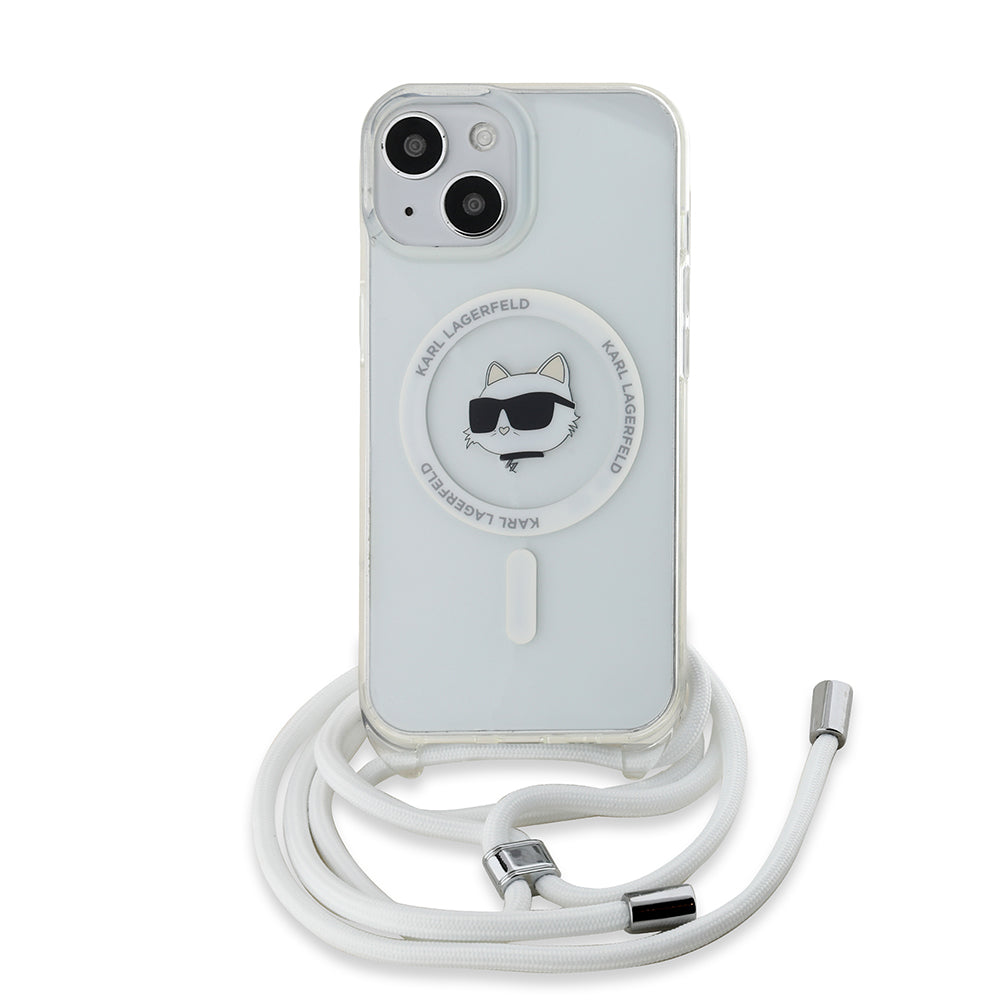 Etui MagSafe dla Apple iPhone 14, Karl Lagerfeld, IML Crossbody Choupette's Head with Strap, Przezroczyste