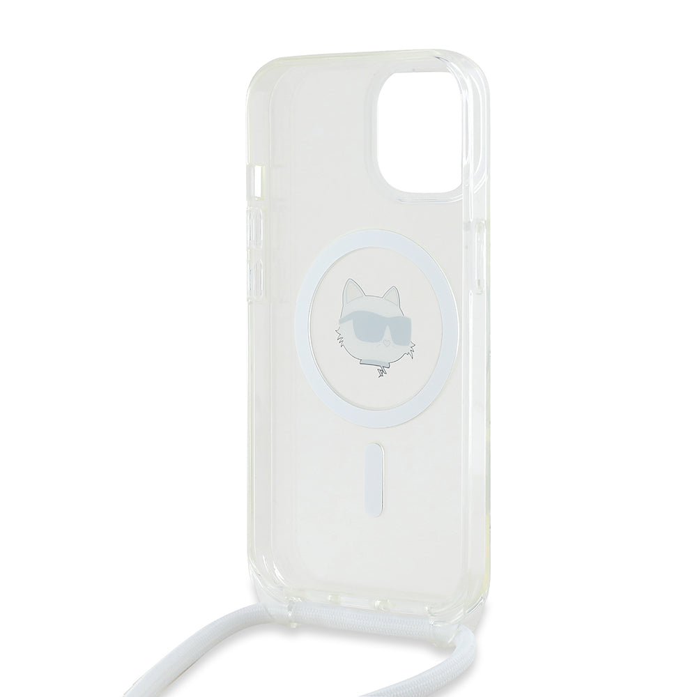Etui MagSafe dla Apple iPhone 14, Karl Lagerfeld, IML Crossbody Choupette's Head with Strap, Przezroczyste